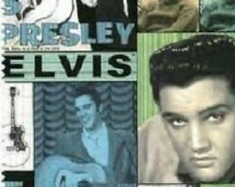 Elvis Presley  100 % cotton Fabric Elvis Green Collage   18&quot; x 22&quot;