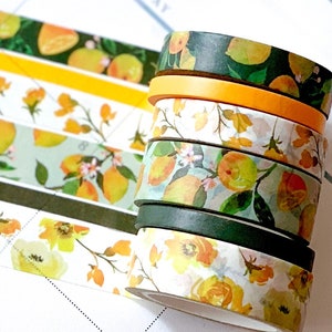 Lemon Washi Tape Yellow Floral Lemons. Planner Stickers Washi June 2020 Planner Envy Subscription Box - W009