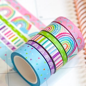 Light Blue Boho Rainbow St Patricks Day St Pattys Striped Purple Green Spring Washi Tape Set (#W079)