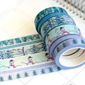Snowman Forest Snowy Trees Washi Tape Blue White Periwinkle. Snow Winter Planner Stickers January 2021 Planner Envy Subscription Box  - W006
