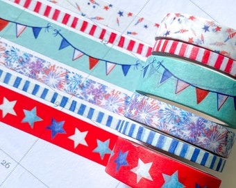 4. Juli Sommer Vierter Juli Patriotic Amerika Washi Tape Set. Planer Neid Washi Set - W025