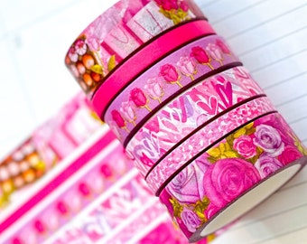 Valentine's Day Pink Romantic Date Night Anniversary Roses Washi Tape Set February 2024  - W102