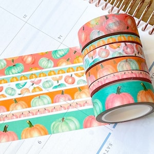 Pastel Teal Pink and Orange Pumpkins Washi Tape Set October 2022 Planner Envy Subscription Box  - W068