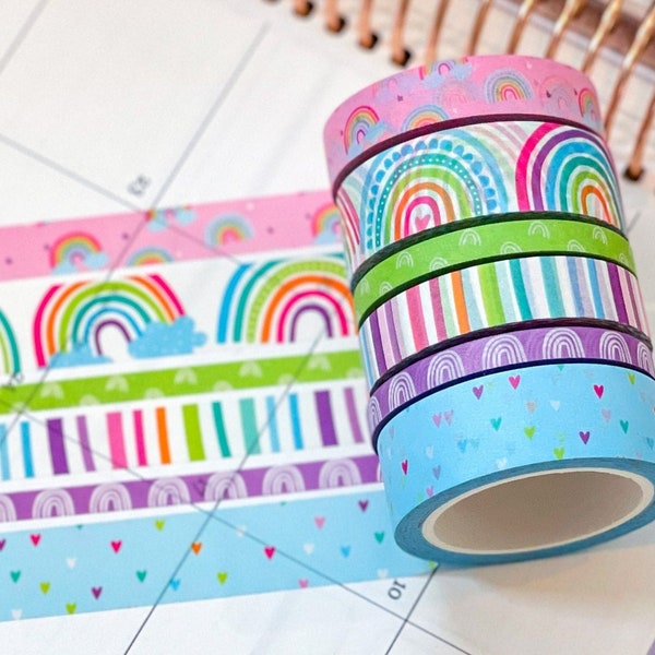 Light Blue Boho Rainbow St Patricks Day St Pattys Striped Purple Green Spring Washi Tape Set (#W079)