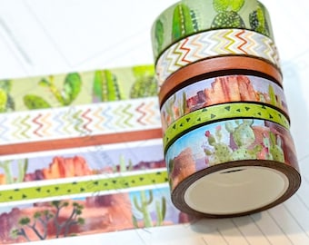 Desert Cactus Green & Brown Spring Washi Tape Set March 2024  - W104