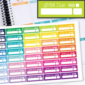Planner Stickers Erin Condren Life Planner (Eclp) - 40 Bill Due Budget Tracker Money Stickers (#6027) Color option