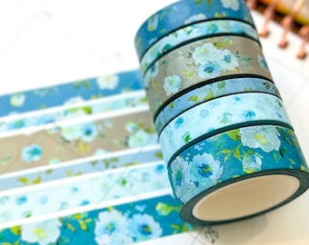 Teal Blue Spring Flowers Washi Tape Set May 2024  - W107
