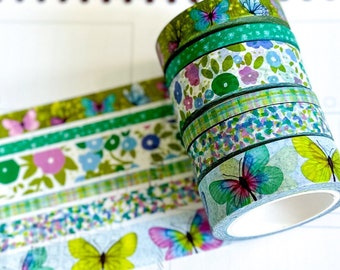 Whimsical Forest Fairy Garden Flowers Butterflies Spring Grass Washi Tape Set March 2024  - W103