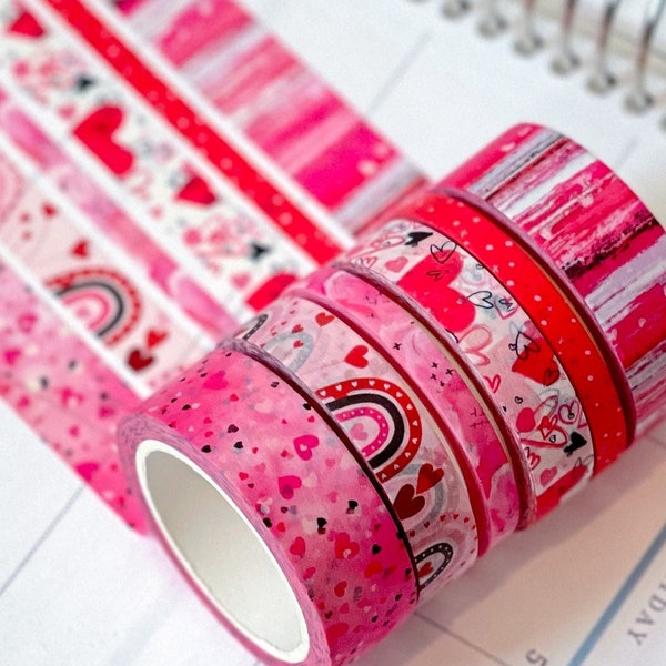 Valentine's Red and Pink Herts Boho Stripes Watercolor Washi Tape Set From Our February 2023 Planner Envy Subscription Box  - W076