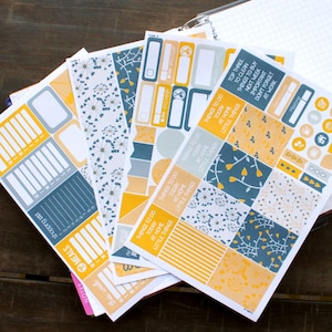 Yellow Gray Floral Planner Stickers Weekly Kit to be used with Erin Condren Vertical Life Planner (ECLP) - 134 Stickers (#12,004)