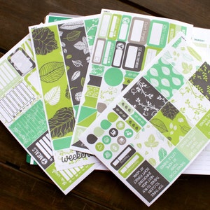 Fall Green Leaves Planner Stickers Weekly Kit to be used with Erin Condren Vertical Life Planner (ECLP) - 134 Stickers (#12,003)