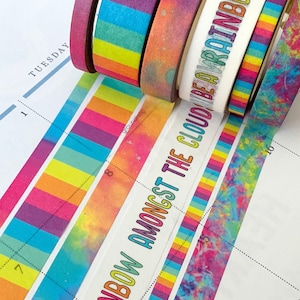 Rainbow Stripes Tie Dye Unicorn Colors Bright Watercolor Washi Tape Set. Planner Envy Washi Set  - W015