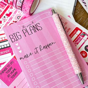 Big Plans Pink Stripes 4x6 Notepad from our February 2023 Planner Envy Subscription Box.