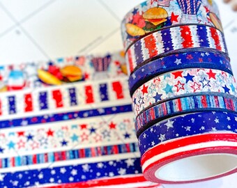 4th Of July Red White & Blue Stars Summer Patriotic America Washi Tape Set July 2023  - W086