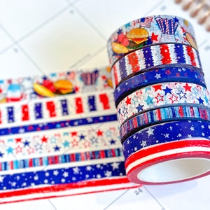 4th Of July Red White & Blue Stars Summer Patriotic America Washi Tape Set July 2023  - W086