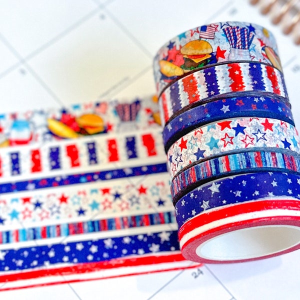 4th Of July Red White & Blue Stars Summer Patriotic America Washi Tape Set July 2023  - W086