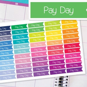 Pay Day Flag Planner Stickers To Be Used With Erin Condren LifePlanner (ECLP), Happy Planner - 55 Stickers  (#7026)