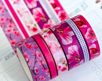 Cherry Blossoms Pink Spring Flowers Washi Tape Set April 2024  - W106