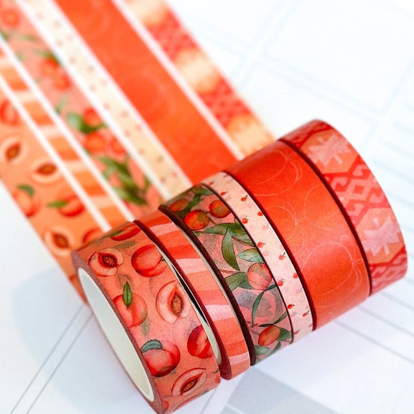 Peaches Orange Cream Peach Colored Spring Washi Tape Set June 2024  - W110