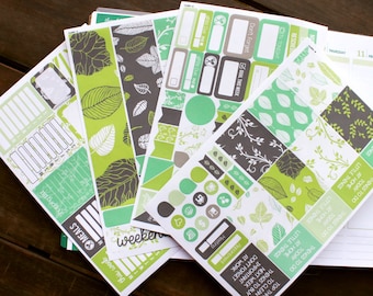 Fall Green Leaves Planner Stickers Weekly Kit to be used with Erin Condren Vertical Life Planner (ECLP) - 134 Stickers (#12,003)