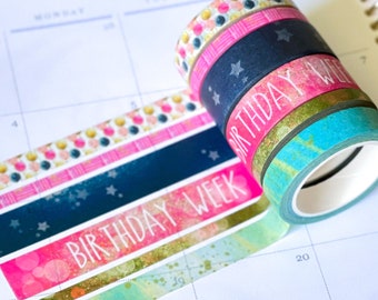 Birthday Week Bday Navy Pink Celebration Party Washi Tape Set. Planner Envy Washi Set  - W026