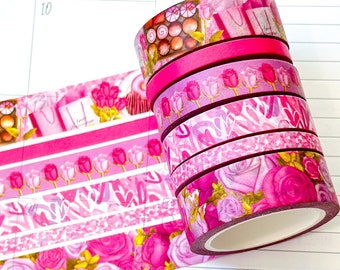 Valentine's Day Pink Romantic Date Night Anniversary Roses Washi Tape Set February 2024  - W102