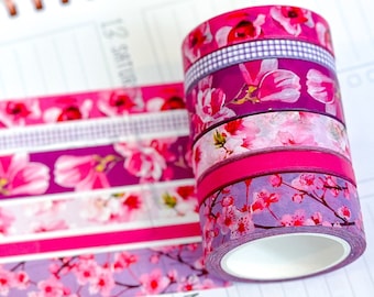 Cherry Blossoms Pink Spring Flowers Washi Tape Set April 2024  - W106