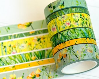 Yellow Green Wildflowers Floral Spring Washi Tape Set June 2024  - W109