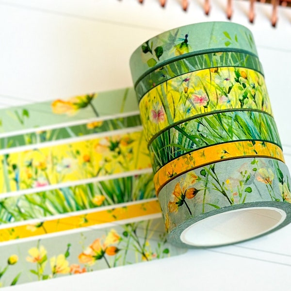 Yellow Green Wildflowers Floral Spring Washi Tape Set June 2024  - W109