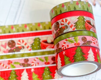 Christmas Gingerbread Man Cookies Trees Holidays Vintage Washi Tape Set December 2023  - W098