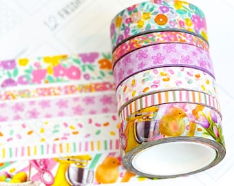 Easter Rainbow Chicks Eggs Spring Flowers Washi Tape Set April 2024  - W105