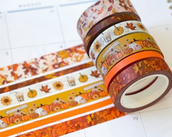 Autumn Leaves Pumpkin Farm Pumpkin Spice Orange Fall Colors Washi Tape Set. Planner Envy Washi Set  - W033