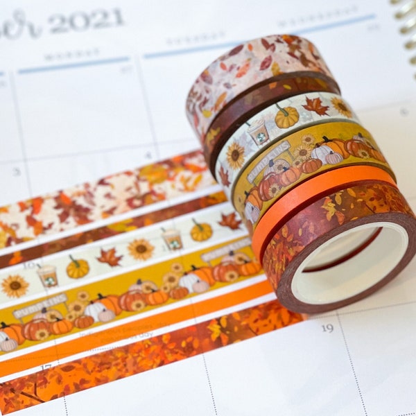 Autumn Leaves Pumpkin Farm Pumpkin Spice Orange Fall Colors Washi Tape Set. Planner Envy Washi Set  - W033