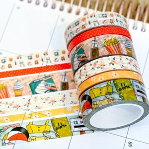 Retro Beach Vacation Florida Hawaii Aloha Vaca Patatine fritte e gelato Washi Tape Set agosto 2023 - W089