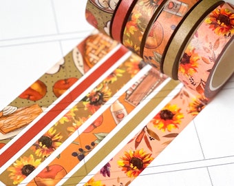 Apples Sunflowers Fall Autumn Washi Tape set. Apple Pie, Foliage. Planner Stickers Washi September 2020 Planner Envy Subscription Box - W012