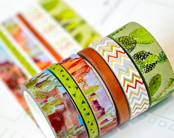 Desert Cactus Green & Brown Spring Washi Tape Set March 2024  - W104