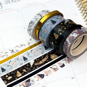 New Years Eve NYE Black Gold FOIL Anniversary Washi Tape Set. Planner Washi January 2021 Planner Envy Subscription Box - W004