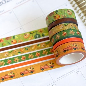 Fall Autumn Pumpkins Leaves Green Orange Fall Colors Washi Tape Set. Planner Envy Washi Set  - W031