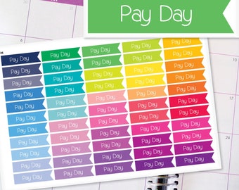 Pay Day Flag Planner Stickers To Be Used With Erin Condren LifePlanner (ECLP), Happy Planner - 55 Stickers  (#7026)