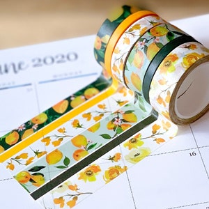 Lemon Washi Tape Yellow Floral Lemons. Planner Stickers Washi June 2020 Planner Envy Subscription Box - W009