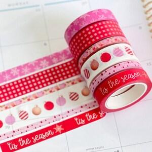 Kerstvakantie Washi 'Tis het seizoen Roze Rode Sneeuwvlokken Tape Set. Planner Envy Washi Set - W036
