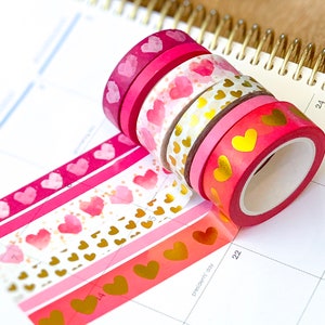 Hearts Pink Gold FOILED Washi Tape Coral Light Pink. Love Planner Stickers Washi February 2021 Planner Envy Subscription Box  - W014