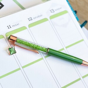 Groene Glitter Charme Rose Gold Pen Planner Balpunt Zwarte Inkt Pen St Patricks Pattys Engagement Nieuwe Job Promotie Briefpapier Cadeau - P046