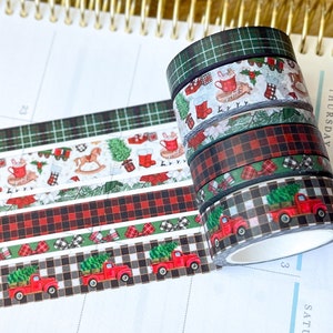 Kerstvakantie Rustieke rode vrachtwagen Buffalo Plaid Groen en Rood Washi Tape Set December 2022 Planner Envy Subscription Box - W073