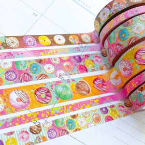 Donuts Sprinkles Dessert Birthday Yellow Pink Blue Washi Tape Set. Planner Envy Washi Set  - W043