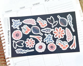 Navy Pink Periwinkle Flowers Floral Deco Planner Stickers February (#10,147)