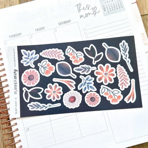 Navy Pink Periwinkle Flowers Floral Deco Planner Stickers February (#10,147)