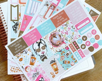 Coffee Planner Girl Valentine's Planner Stickers Weekly Kit to be used with Erin Condren & Happy Planner - 134 Stickers (#12,039)