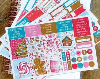 Gingerbread Christmas Holidays Candy Cane Planner Stickers Weekly Kit to be used with Erin Condren & Happy Planner - 134 Stickers (#12,063)