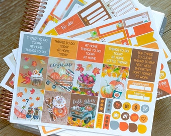 Fall Pumpkins Halloween Apples Donuts Coffee Planner Stickers Weekly Kit to be used with Erin Condren & Happy Planner 134 Stickers (#12,071)
